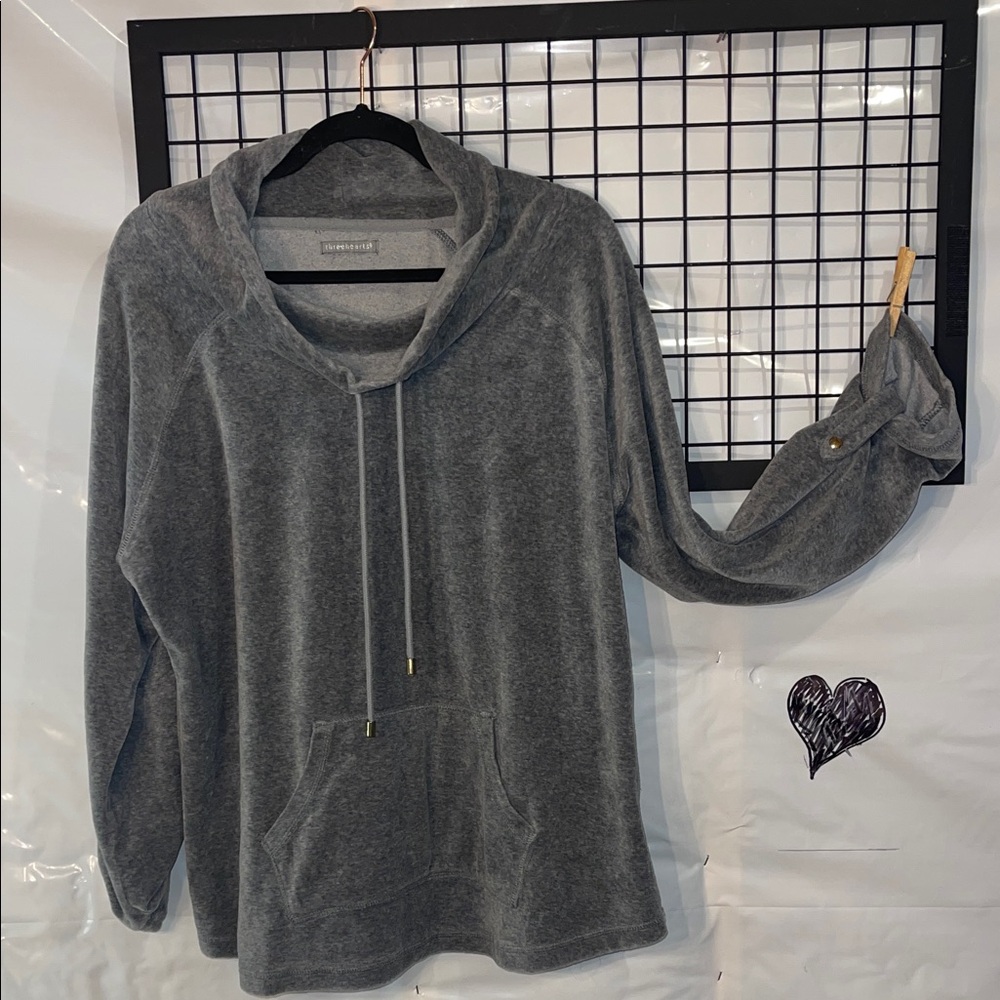 Three Heart velour like Charcoal Cowl Neck Sweater